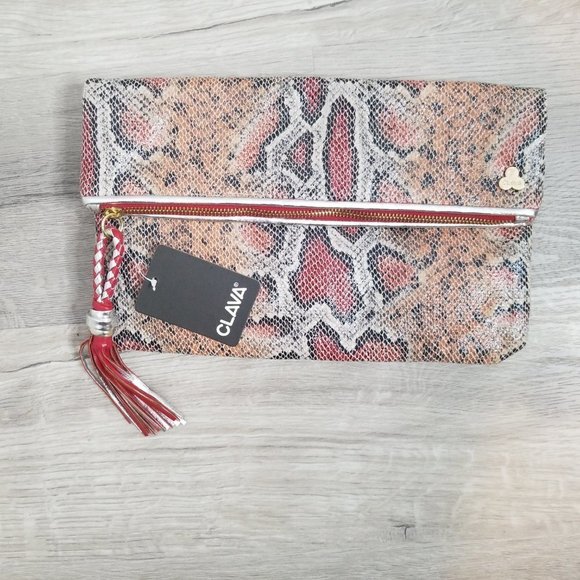 Clava Eden faux Snakeskin Clutch Tassel wristlet y2K - Picture 1 of 9